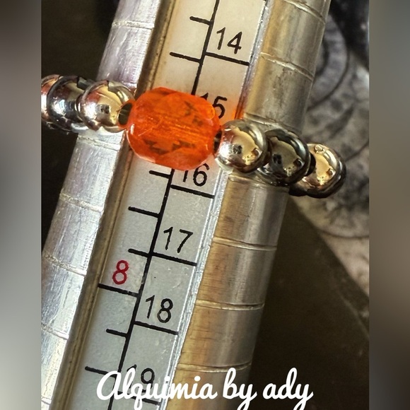 Hematite and silver beaded silver gem ring - Picture 1 of 2